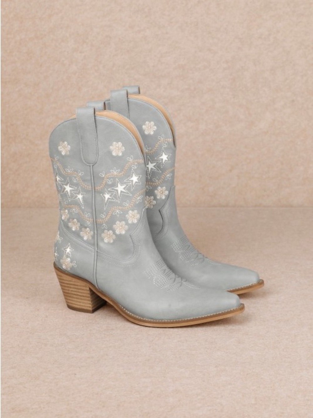 Light Blue Embroidered Western Boots - Picture 5 of 8